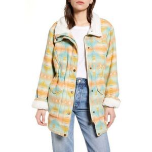 Faherty Bluegrass Jacket Coat Fleece Trim Aztec Golden Field Print Large L